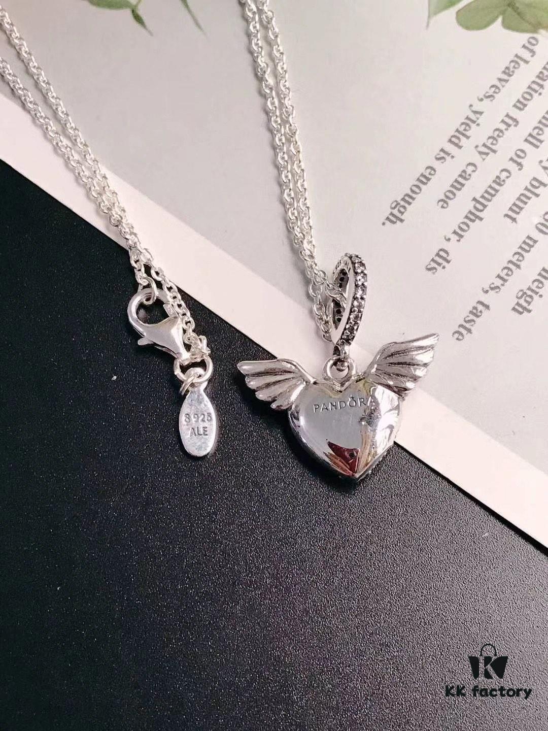 Pandora Latest Angel Wings Micropaved Diamond Necklace in 925 Silver with Sparkling Stone Accents