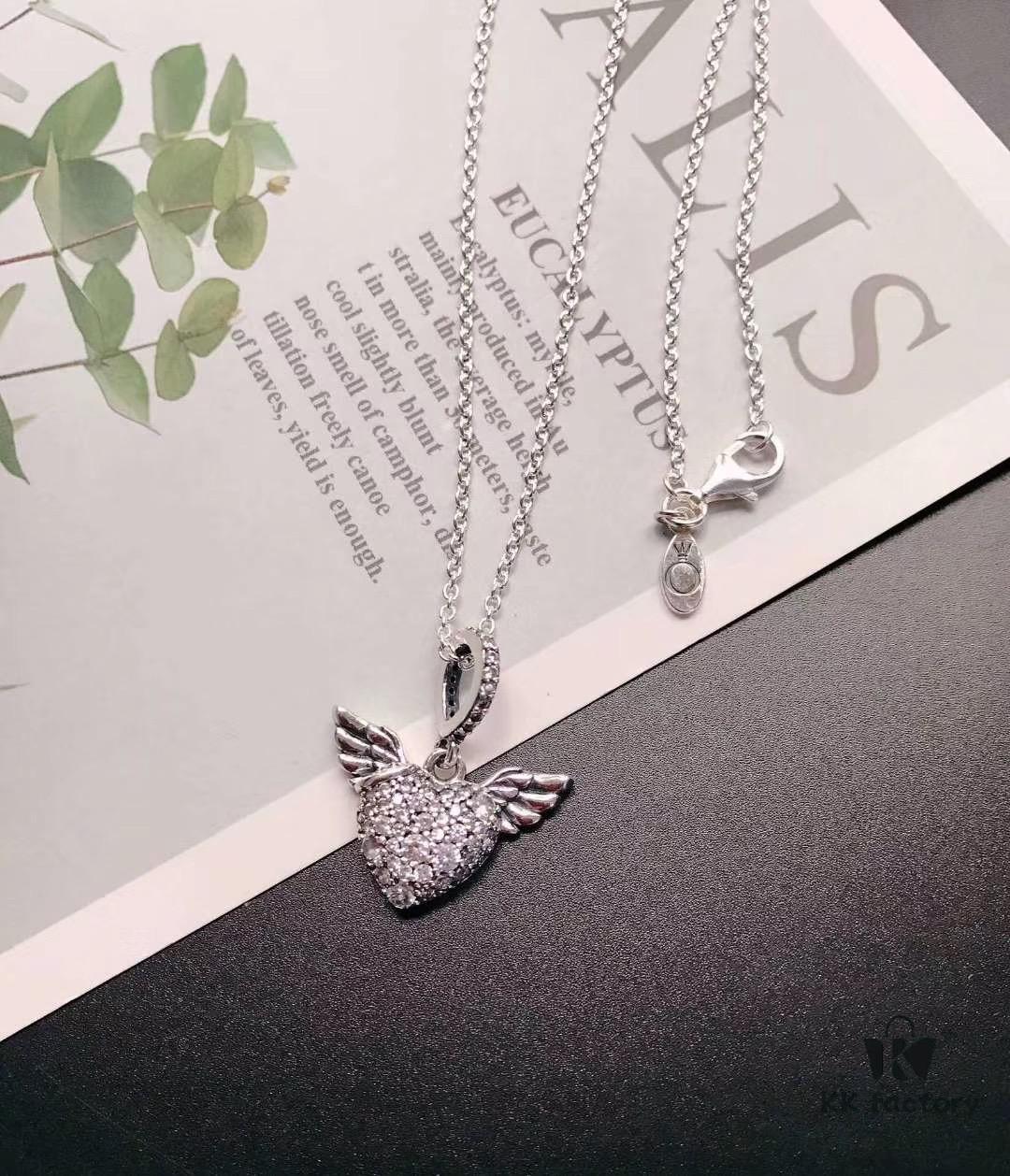 Pandora Latest Angel Wings Micropaved Diamond Necklace in 925 Silver with Sparkling Stone Accents