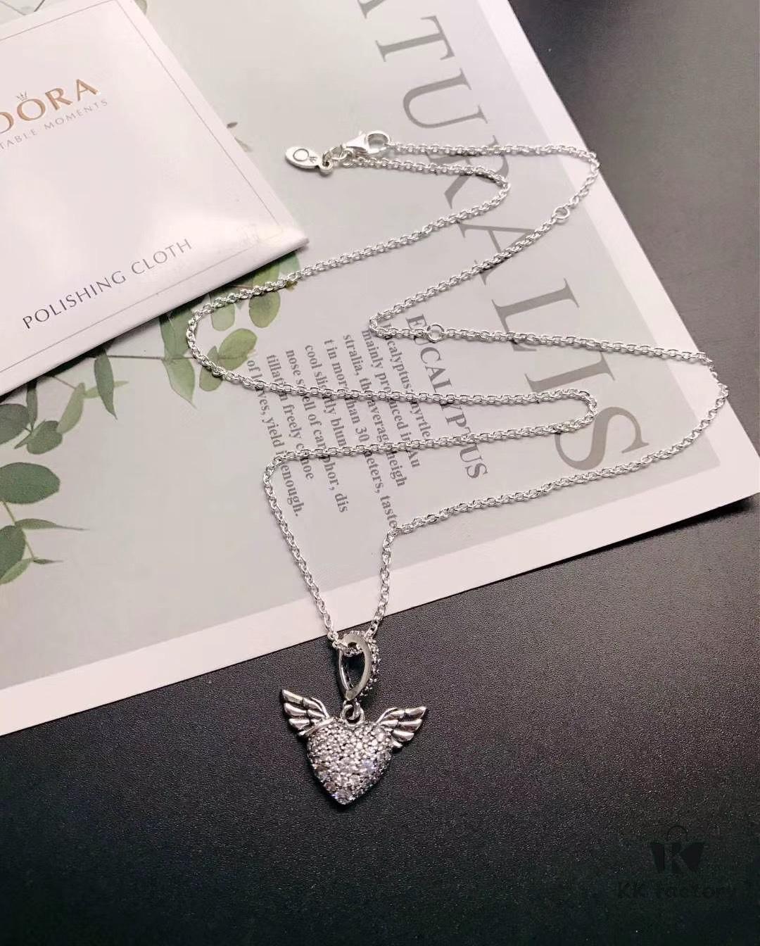Pandora Latest Angel Wings Micropaved Diamond Necklace in 925 Silver with Sparkling Stone Accents