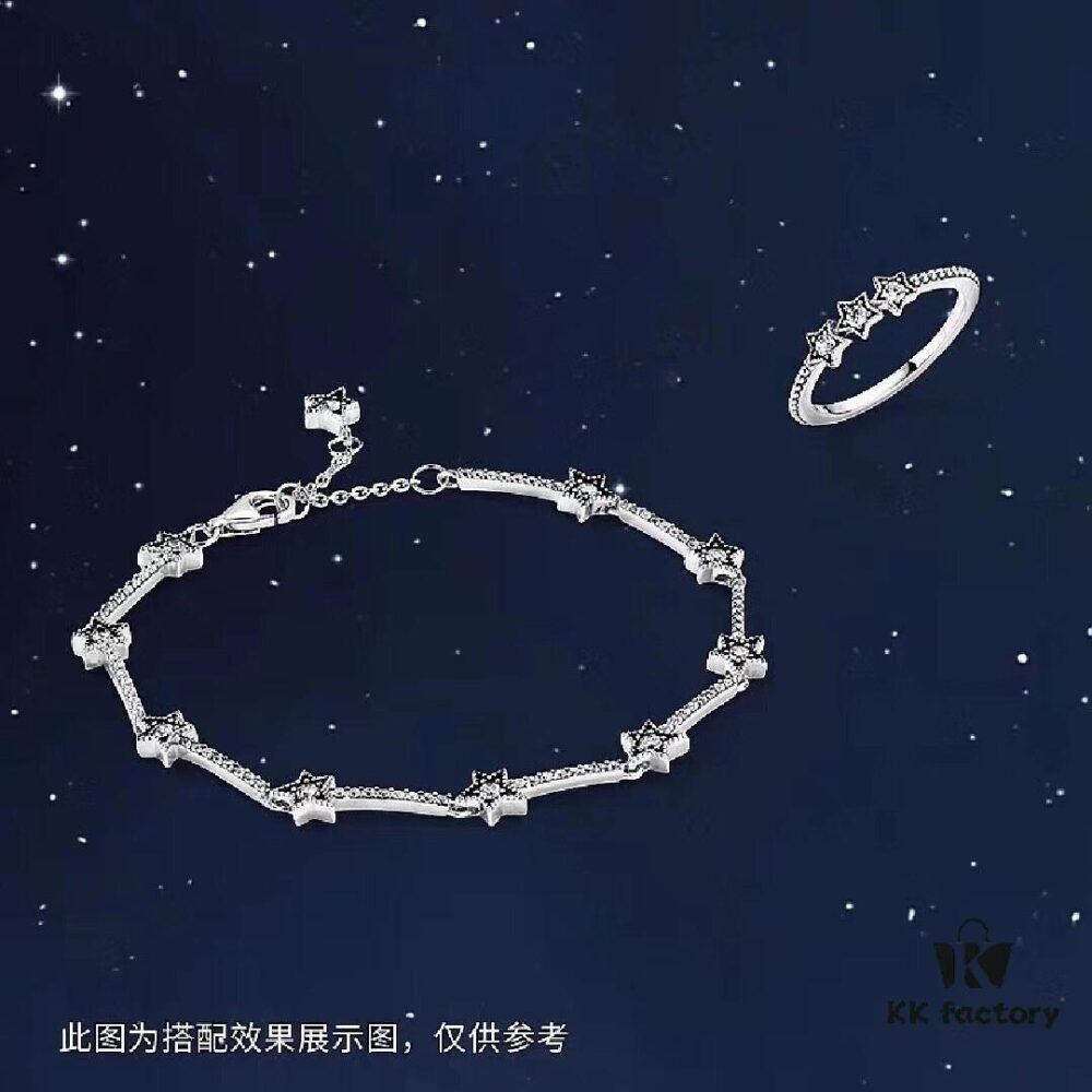 Pandora Latest Celestial Star Bracelet, Nine Stars, Fully Encrusted with Crystals, Adjustable Length