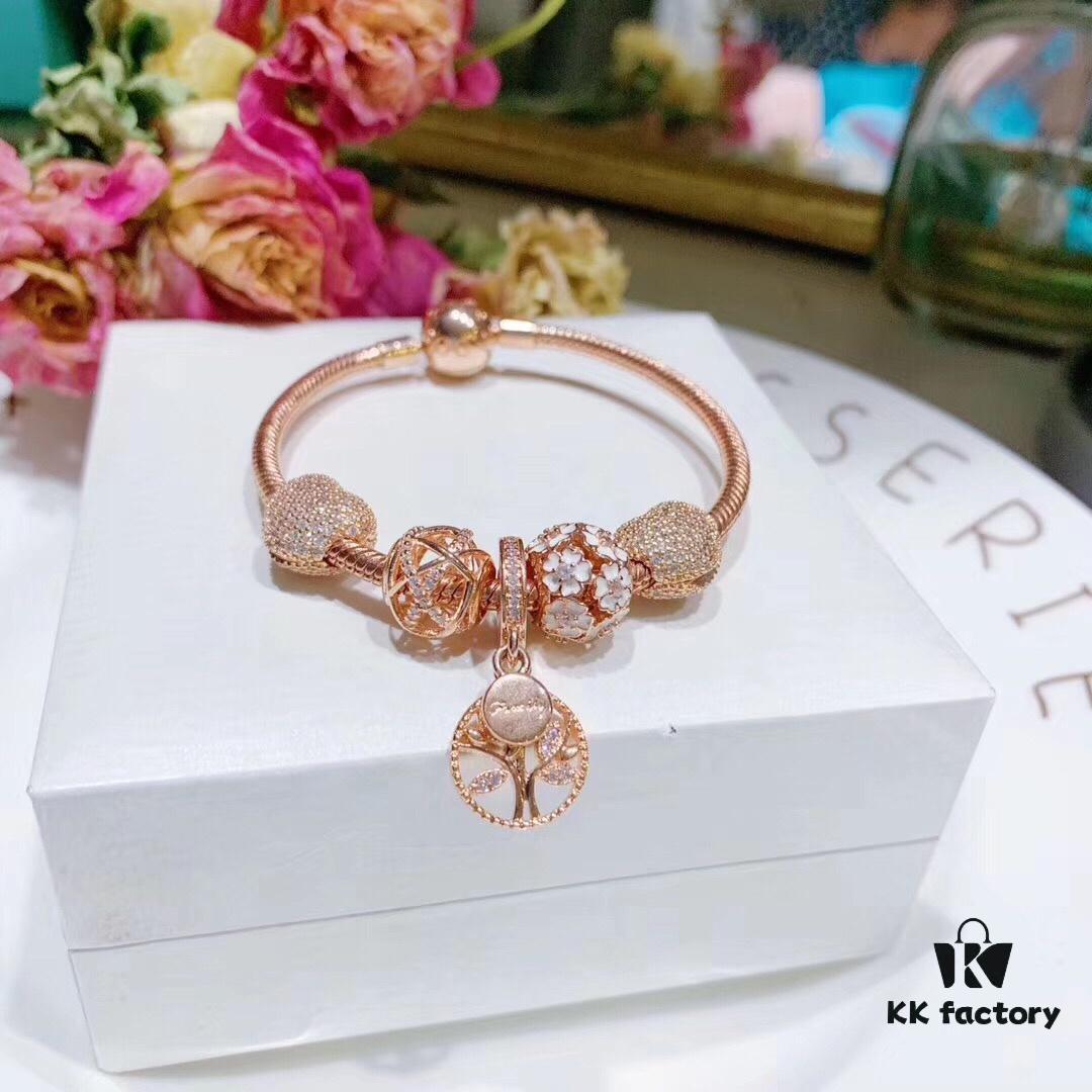 Pandora Rose Olive Tree New Arrival, Rose Daisy Flower, Rose Openwork Galaxy, Rose Sparkling Zircon Heart Clip, Rose Olive Tree Pendant, S925 Silver with Original Retail Packaging