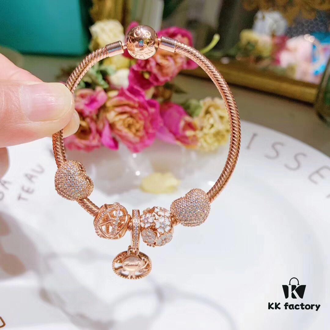 Pandora Rose Olive Tree New Arrival, Rose Daisy Flower, Rose Openwork Galaxy, Rose Sparkling Zircon Heart Clip, Rose Olive Tree Pendant, S925 Silver with Original Retail Packaging