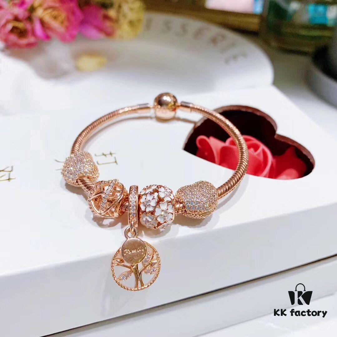 Pandora Rose Olive Tree New Arrival, Rose Daisy Flower, Rose Openwork Galaxy, Rose Sparkling Zircon Heart Clip, Rose Olive Tree Pendant, S925 Silver with Original Retail Packaging