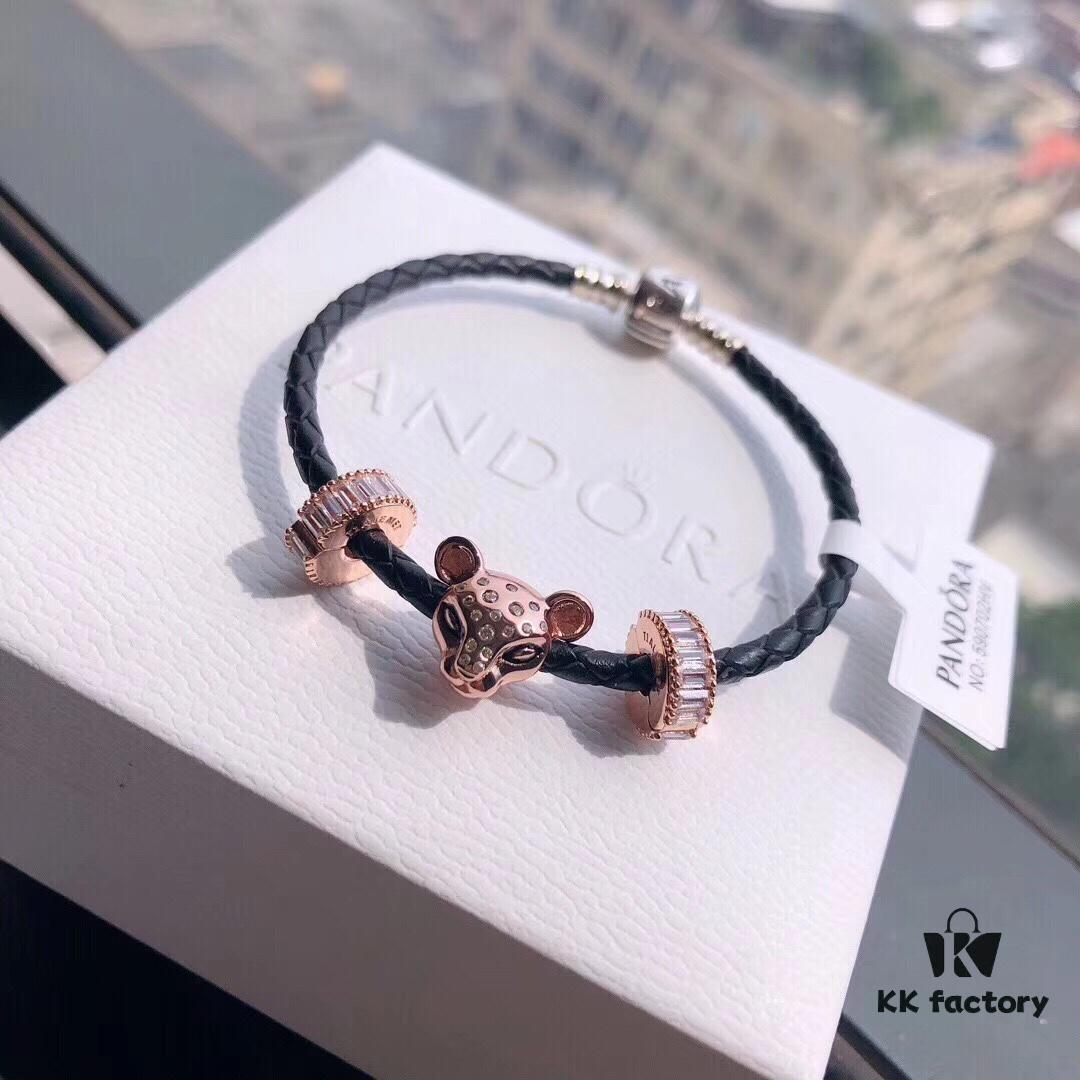 Pandora Rose Gold 'Sparkling Princess Lion' Leather Bracelet - Same as Official Website