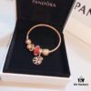Pandora Thailand Imported Genuine Red Rose Olive Tree Pendant - ZP Material, Gold-Plated Murano Glass with Hollow Heart Design