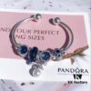 Pandora Blue Pearl Bow Knot Bracelet - New Arrival with Sparkling Blue Faceted Glass and Black Opal Cat's Eye