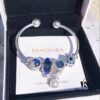 Pandora Blue Pearl Bow Knot Bracelet - New Arrival with Sparkling Blue Faceted Glass and Black Opal Cat's Eye