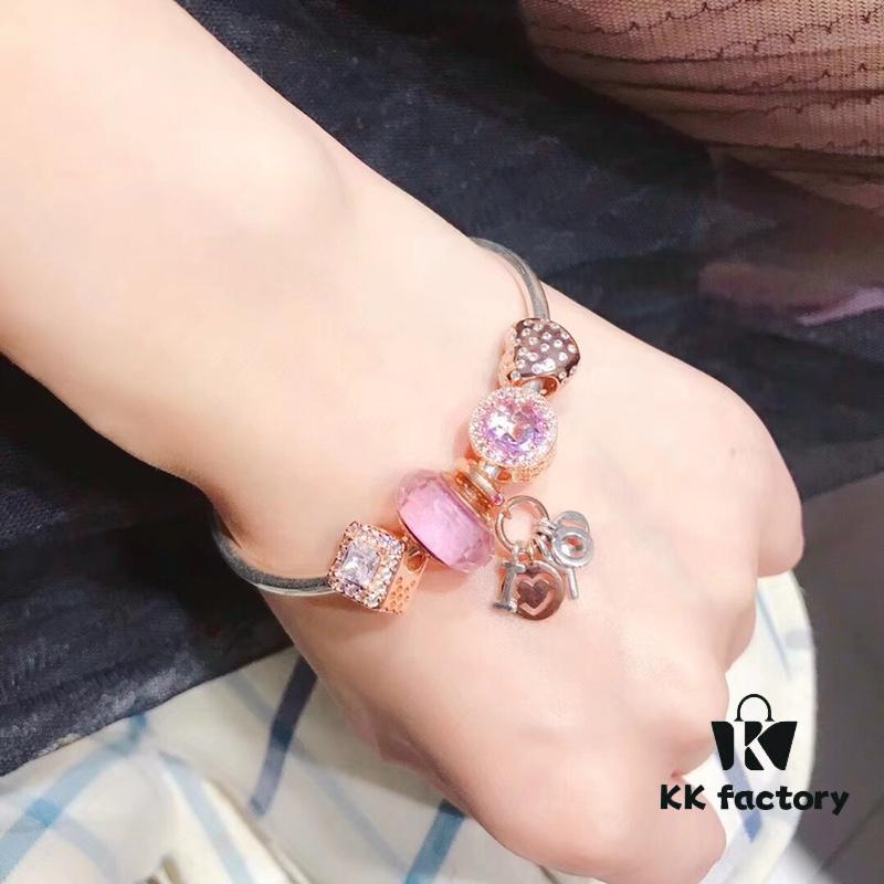 Pandora Rose Pink Love New Arrival! Made with authentic boutique materials, perfectly crafted 1:1, quality comparable to official retail. Features rose pink faceted crystal, rose shimmer lavender cat's eye stone, rose shimmer square zircon beads, rose indirect shimmer heart charm paired with 'Rose I Love You' pendant. Includes S925 silver and official boutique packaging!