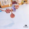 Pandora Silver Purple Rose Love Totem New Arrival! ZP-Certified, Thai-Imported Faceted Glass with Rose Medal, Cat's Eye Heart Pendant on S925 Snake Chain