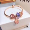 Pandora Silver Purple Rose Love Totem New Arrival! ZP-Certified, Thai-Imported Faceted Glass with Rose Medal, Cat's Eye Heart Pendant on S925 Snake Chain