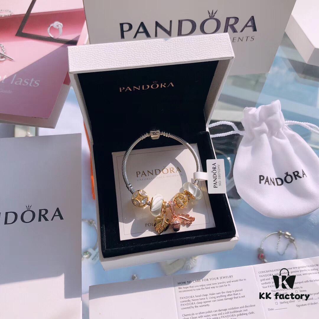 Autumn New Arrival ✨ Pandora Official Website Same Style 'Sparkling Leaf' 🍃 Tree Snake Chain Bracelet Set