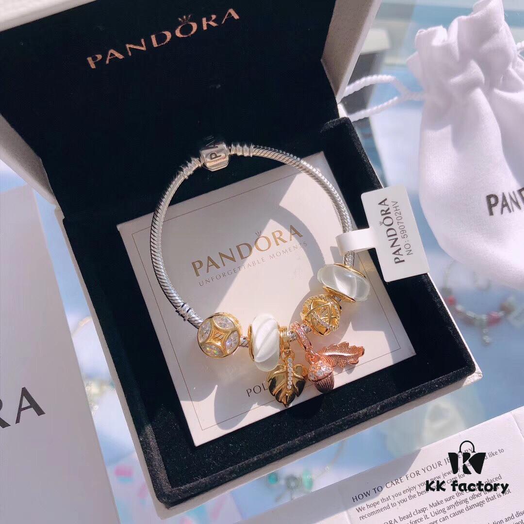 Autumn New Arrival ✨ Pandora Official Website Same Style 'Sparkling Leaf' 🍃 Tree Snake Chain Bracelet Set