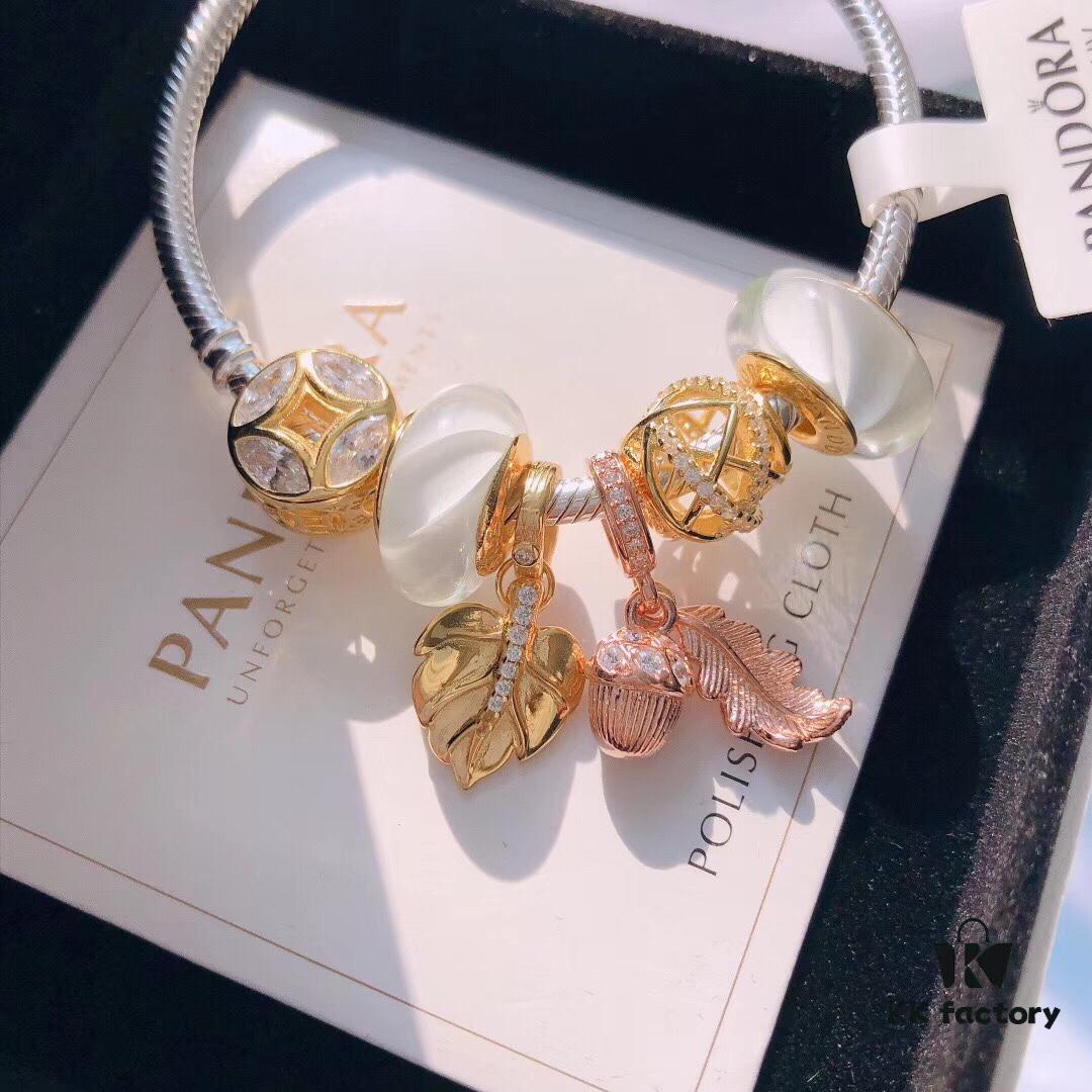 Autumn New Arrival ✨ Pandora Official Website Same Style 'Sparkling Leaf' 🍃 Tree Snake Chain Bracelet Set