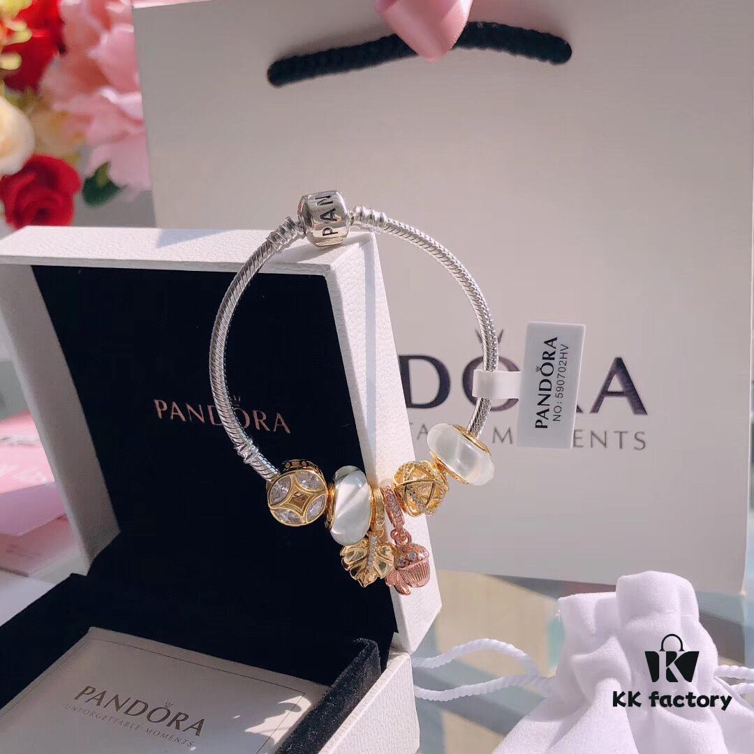 Autumn New Arrival ✨ Pandora Official Website Same Style 'Sparkling Leaf' 🍃 Tree Snake Chain Bracelet Set