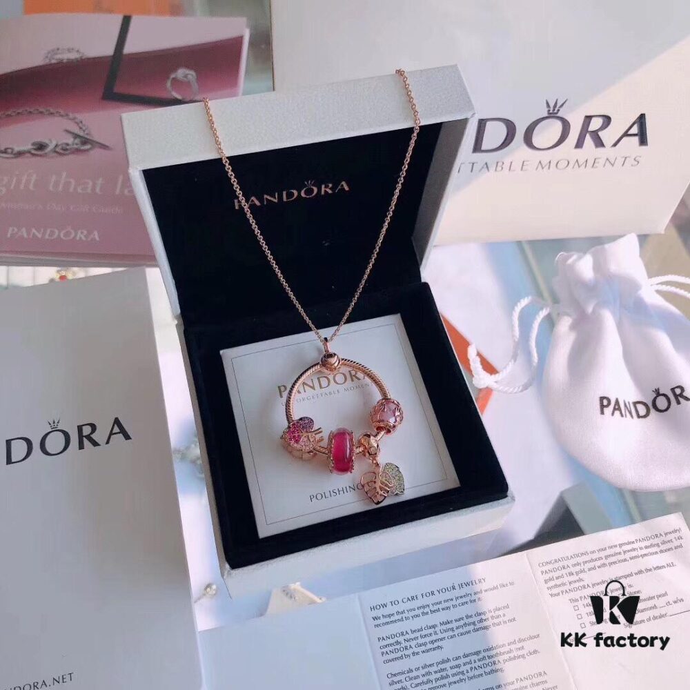 Autumn New Arrival Pandora Official Website Same Style 'Enchanted Forest' Rose Gold Letter O Elegance Necklace Set
