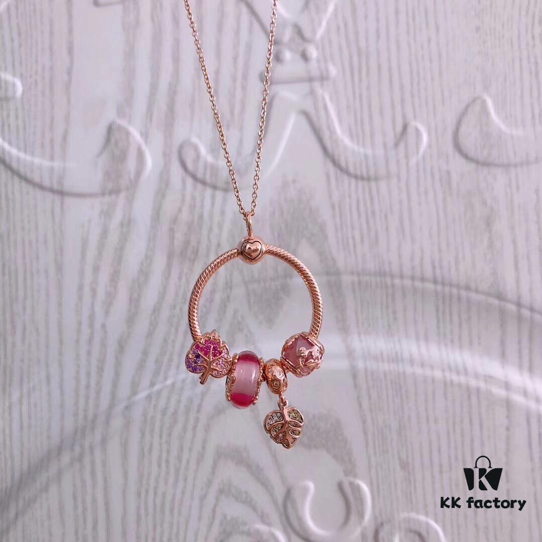 Autumn New Arrival Pandora Official Website Same Style 'Enchanted Forest' Rose Gold Letter O Elegance Necklace Set