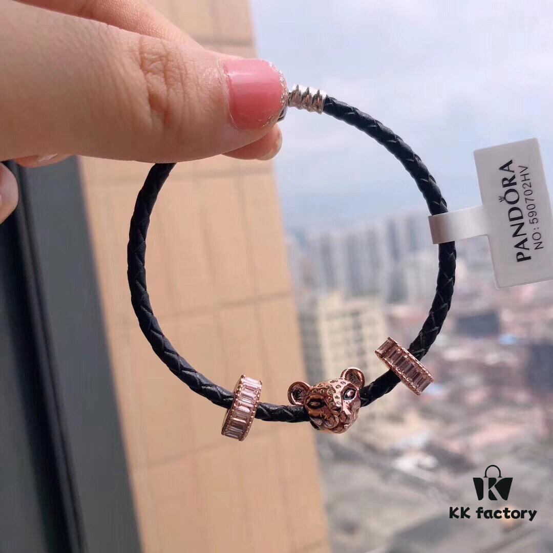 Pandora Rose Gold 'Sparkling Princess Lion' Leather Bracelet - Same as Official Website