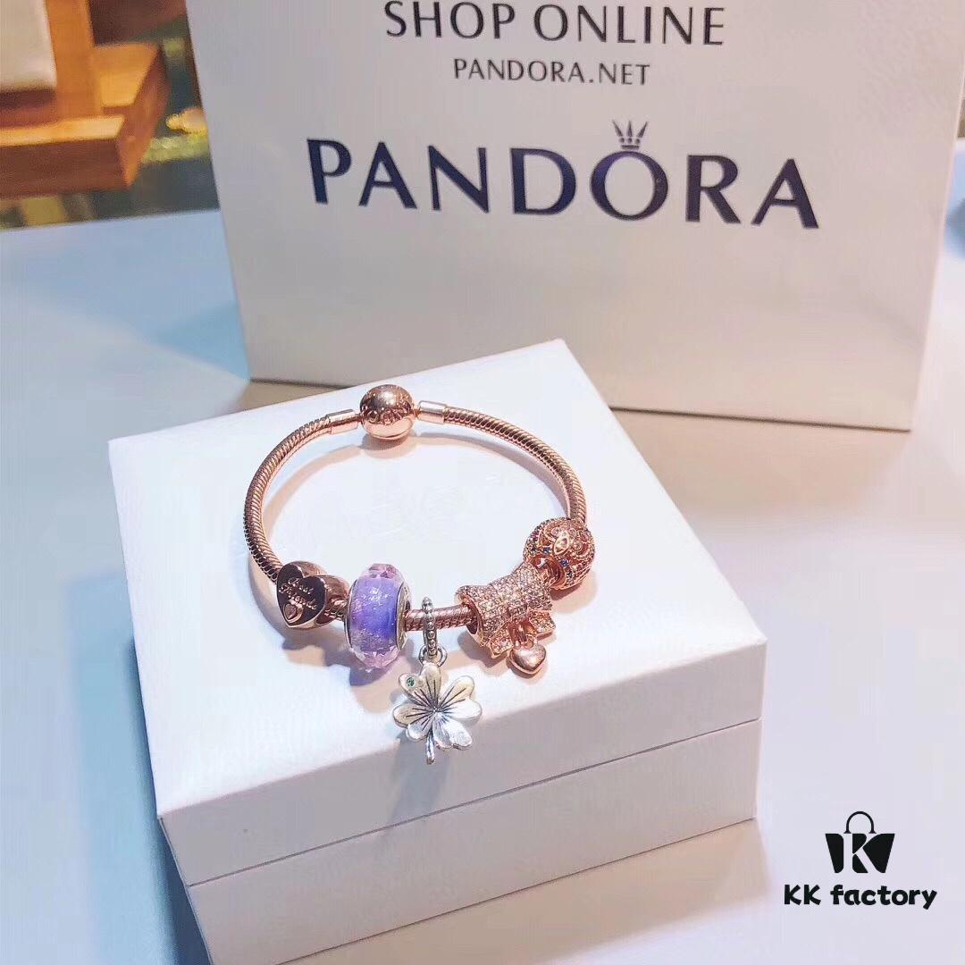 Pandora Rose Lavender Purple Clover New Arrival! High-Quality Replica with Authentic Materials, Lavender-Colored Faceted Glass, Rose Purse, Rose Heart, Rose Motif, Flower Pendant