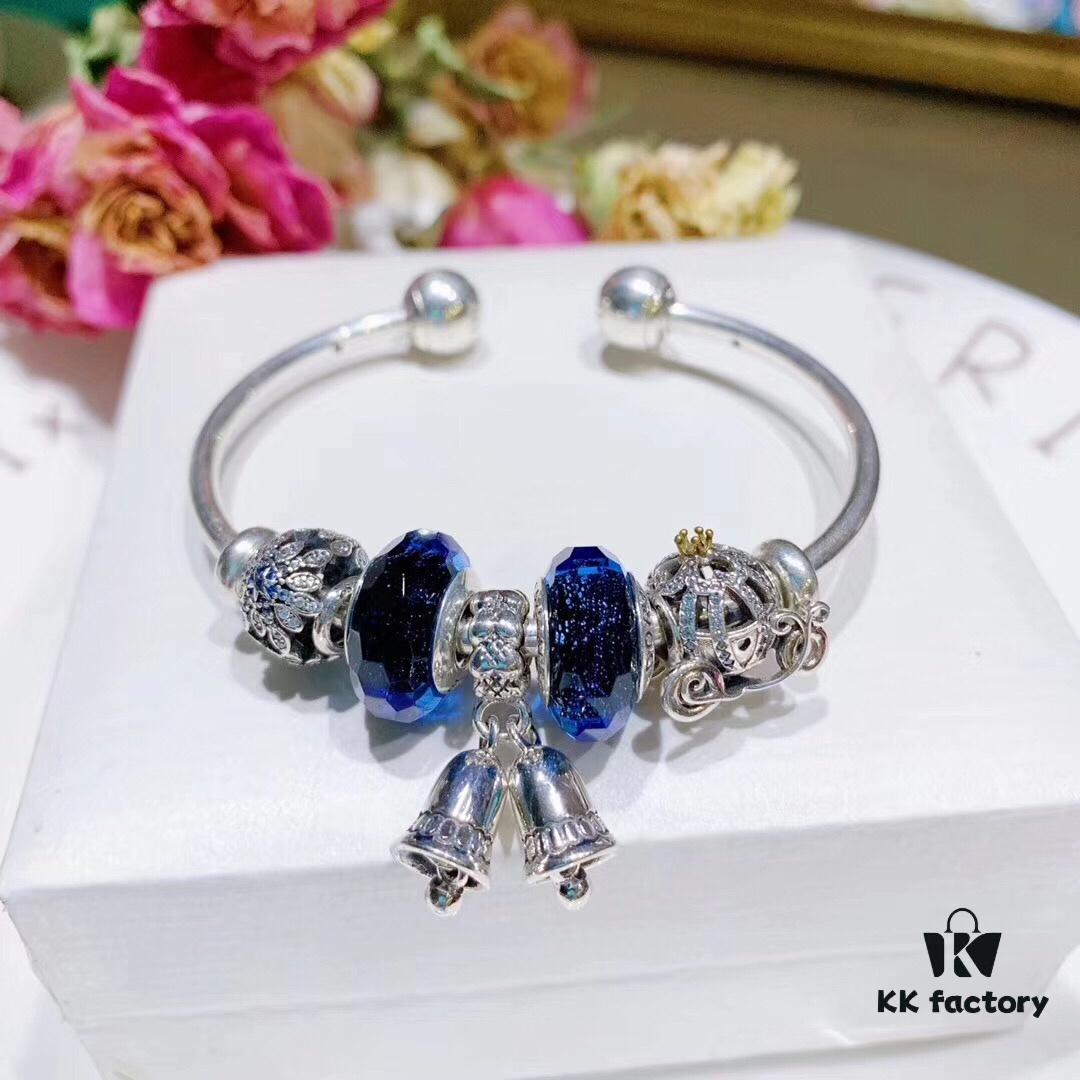Pandora Pandora Enchanted Blue Magic Bell New Arrival, Brilliantly Cut Blue Glass Bell, Fairy Tale Pumpkin Carriage, Sparkling Blue Snowflake Bead, Magic Bell Pendant, S925 Silver with Official Store Packaging
