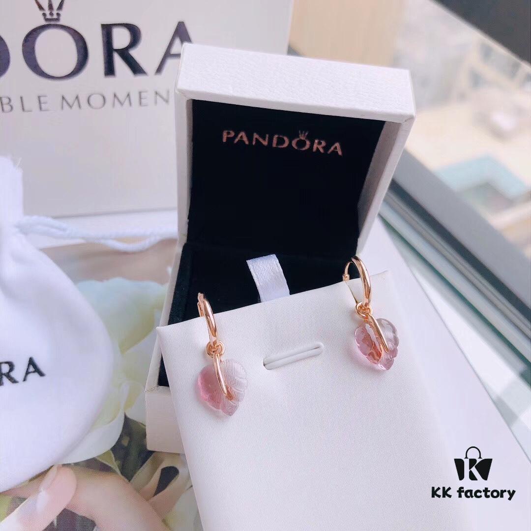 PANDORA Pandora Official Website Same Style 'Glass Falling Leaves' Rose Gold Fall Leaf Earrings, Pink Murano Glass Leaf Earrings ✨ Hand-Polished Glass Leaf Each Piece 🍂