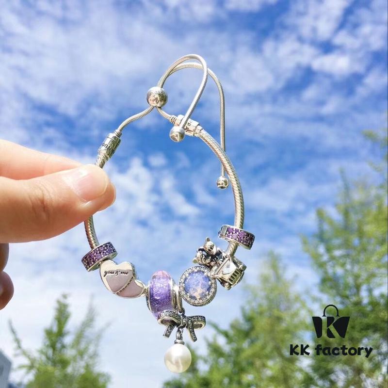 Pandora Pandora Silver Wire Purple Pearl Bow NEW! Highest Quality on Market, Compatible with Official Store Cleaning! Made with Authentic Materials, Imported Thai Original Purple Glass Silver Wire, Sparkling Diamond Cat's Eye, Diamond Purple Charm Clip, Valentine's Day Double Heart, Mickey Car with Pearl Bow Pendant. S925 Silver with Official Packaging!