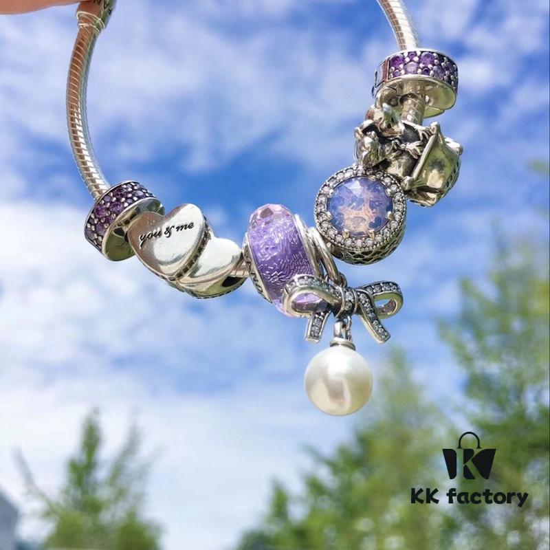 Pandora Pandora Silver Wire Purple Pearl Bow NEW! Highest Quality on Market, Compatible with Official Store Cleaning! Made with Authentic Materials, Imported Thai Original Purple Glass Silver Wire, Sparkling Diamond Cat's Eye, Diamond Purple Charm Clip, Valentine's Day Double Heart, Mickey Car with Pearl Bow Pendant. S925 Silver with Official Packaging!
