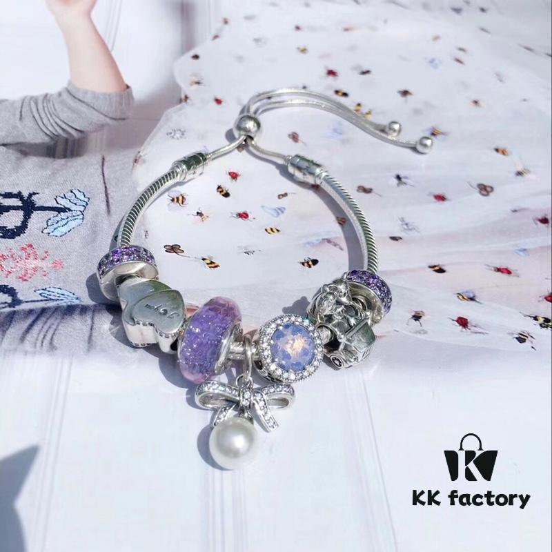 Pandora Pandora Silver Wire Purple Pearl Bow NEW! Highest Quality on Market, Compatible with Official Store Cleaning! Made with Authentic Materials, Imported Thai Original Purple Glass Silver Wire, Sparkling Diamond Cat's Eye, Diamond Purple Charm Clip, Valentine's Day Double Heart, Mickey Car with Pearl Bow Pendant. S925 Silver with Official Packaging!