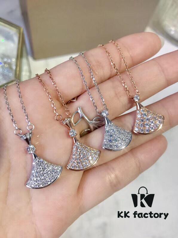 Bvlgari Silver Version Skirt Necklace, 925 Pure Silver with 18K Gold Vacuum Plating, Set with Swarovski Crystals and Natural Mother of Pearl