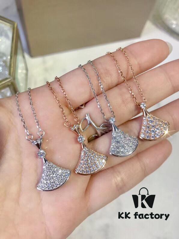 Bvlgari Silver Version Skirt Necklace, 925 Pure Silver with 18K Gold Vacuum Plating, Set with Swarovski Crystals and Natural Mother of Pearl