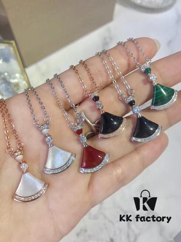 Bvlgari Silver Version Skirt Necklace, 925 Pure Silver with 18K Gold Vacuum Plating, Set with Swarovski Crystals and Natural Mother of Pearl