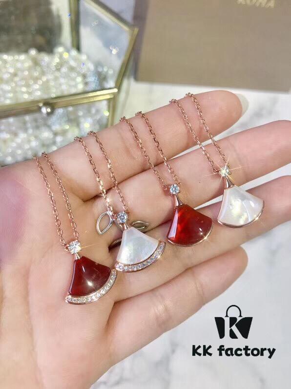 Bvlgari Silver Version Skirt Necklace, 925 Pure Silver with 18K Gold Vacuum Plating, Set with Swarovski Crystals and Natural Mother of Pearl