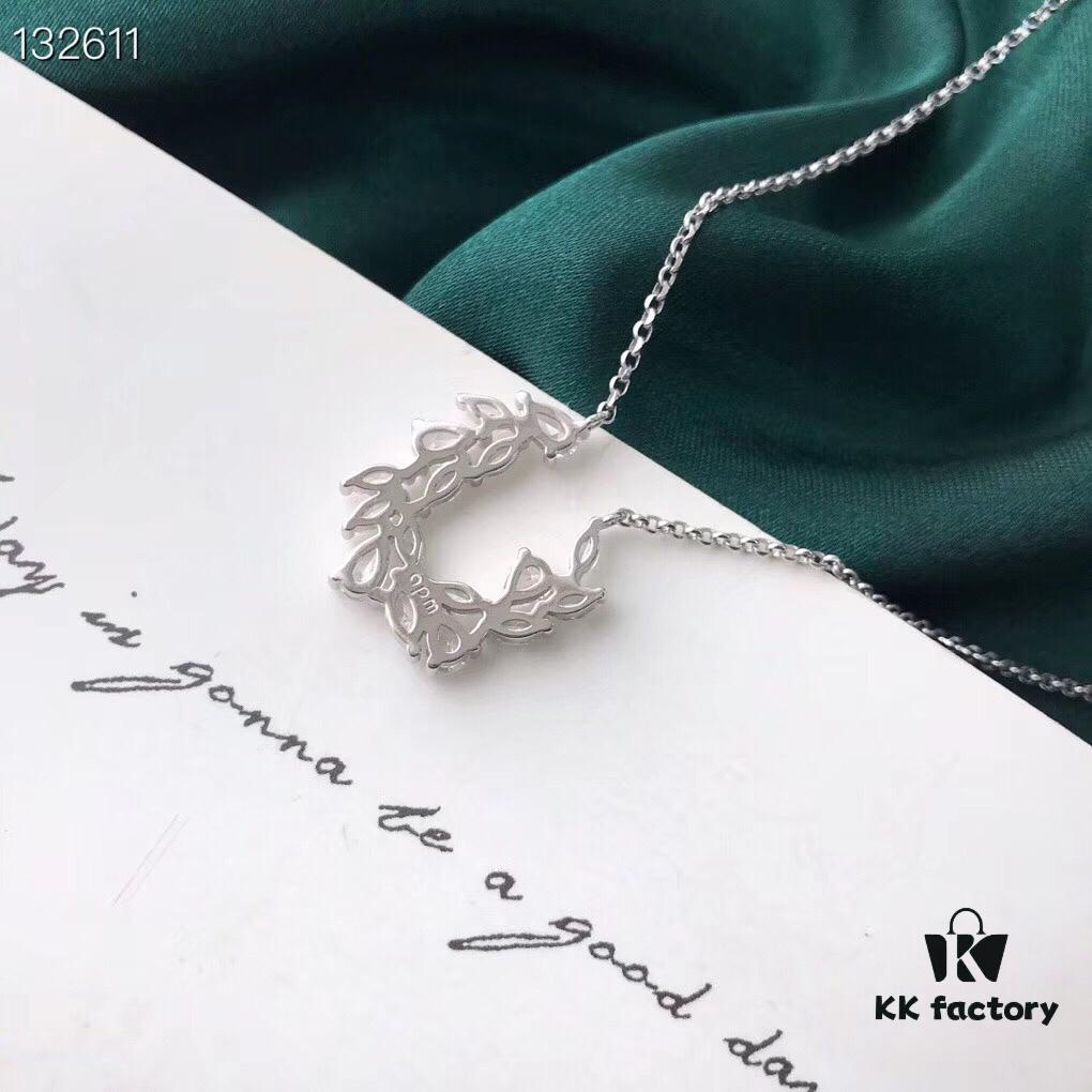 APM Wheat Ear Expandable Necklace, 925 Sterling Silver with Hand-Set Swarovski Crystals, Hypoallergenic and Fade-Resistant, Dual Chain 32cm Adjustable, Exclusive Color Electroplating, Complete Original Packaging