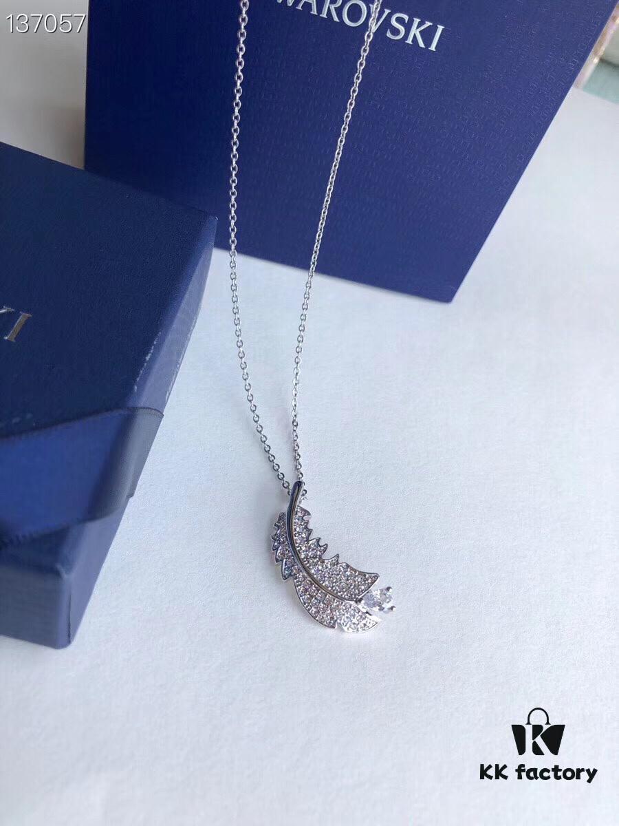 Swarovski 2019 New Feather Necklace with Rupert's Drop Crystal, Elegant and Versatile Pendant Jewelry for Women