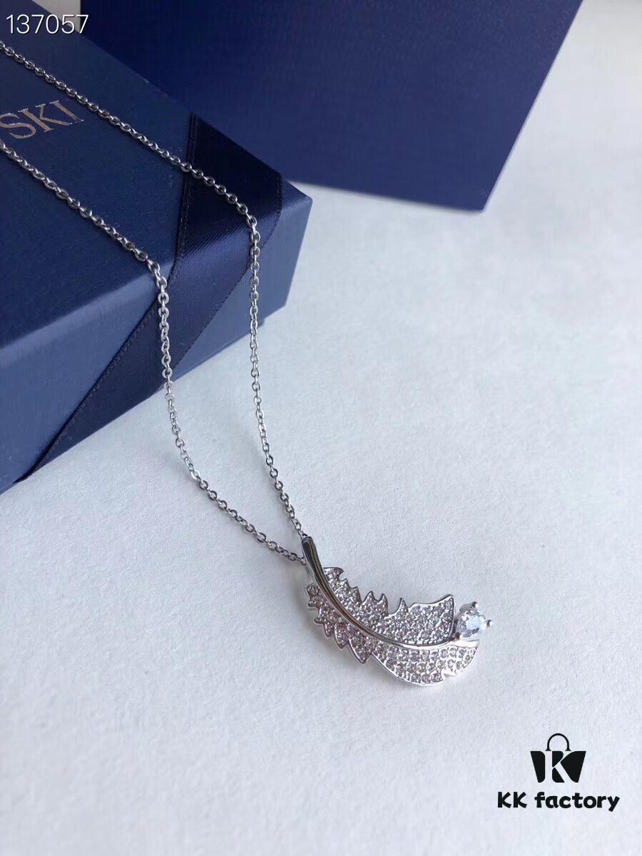 Swarovski 2019 New Feather Necklace with Rupert's Drop Crystal, Elegant and Versatile Pendant Jewelry for Women