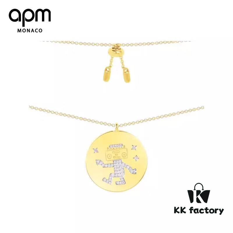 APM Monaco Gold-Tone Sterling Silver Crystal-Encrusted Dancing Robot Necklace