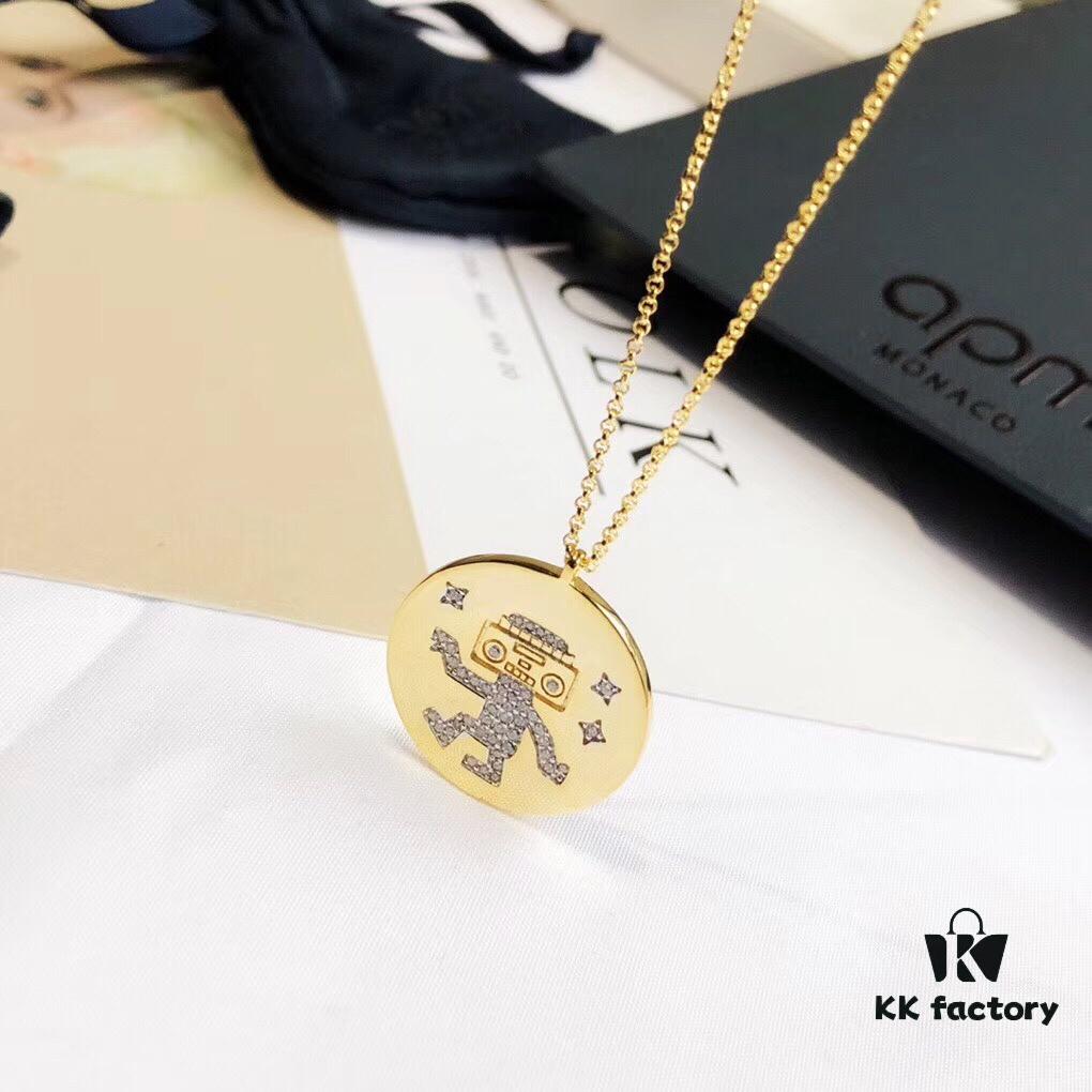 APM Monaco Gold-Tone Sterling Silver Crystal-Encrusted Dancing Robot Necklace