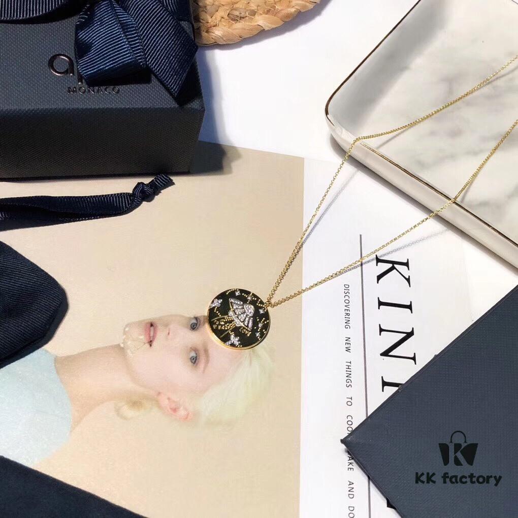 APM Monaco Gold-Tone Round Disk Sterling Silver Crystal Rocket Pendant Necklace, Adjustable Length up to 65cm