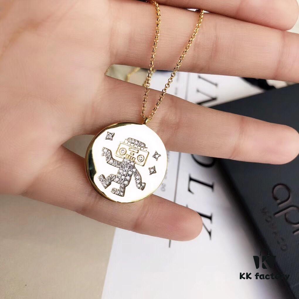 APM Monaco Gold-Tone Sterling Silver Crystal-Encrusted Dancing Robot Necklace