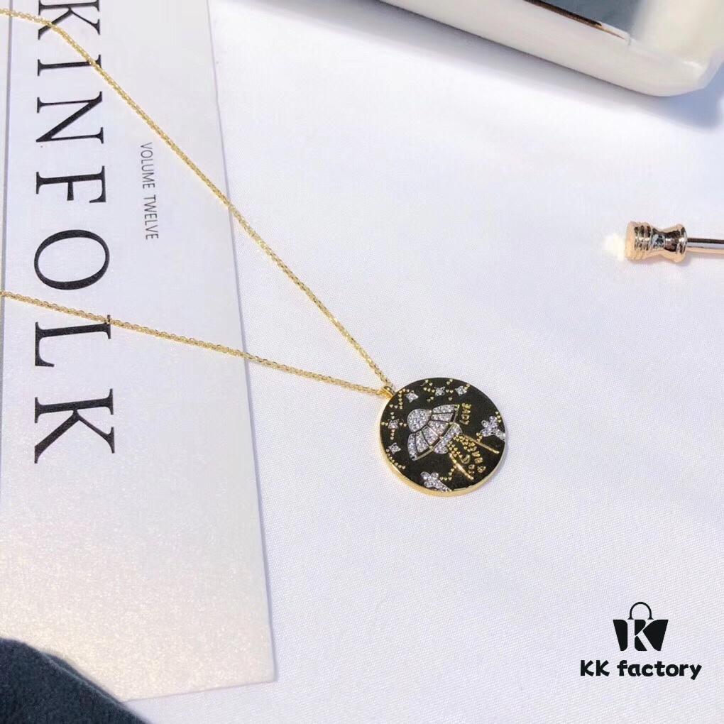 APM Monaco Gold-Tone Round Disk Sterling Silver Crystal Rocket Pendant Necklace, Adjustable Length up to 65cm