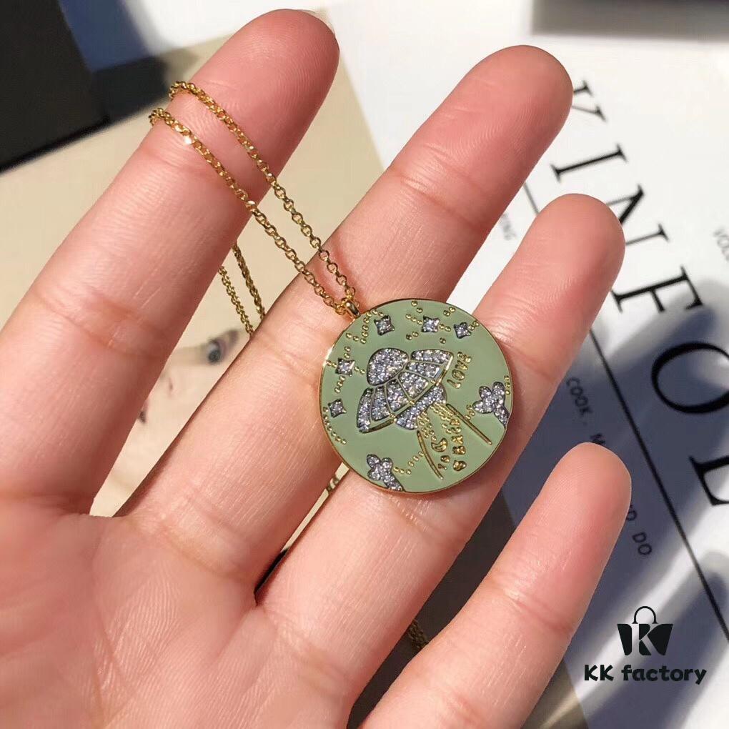 APM Monaco Gold-Tone Round Disk Sterling Silver Crystal Rocket Pendant Necklace, Adjustable Length up to 65cm