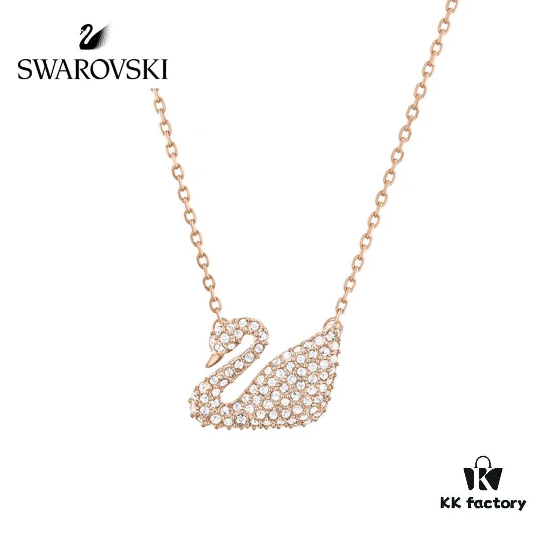 Swarovski SWAN Classic Rose Gold-Tone Swan Pendant Necklace with Crystal Detail, Elegant Adjustable Chain for Women