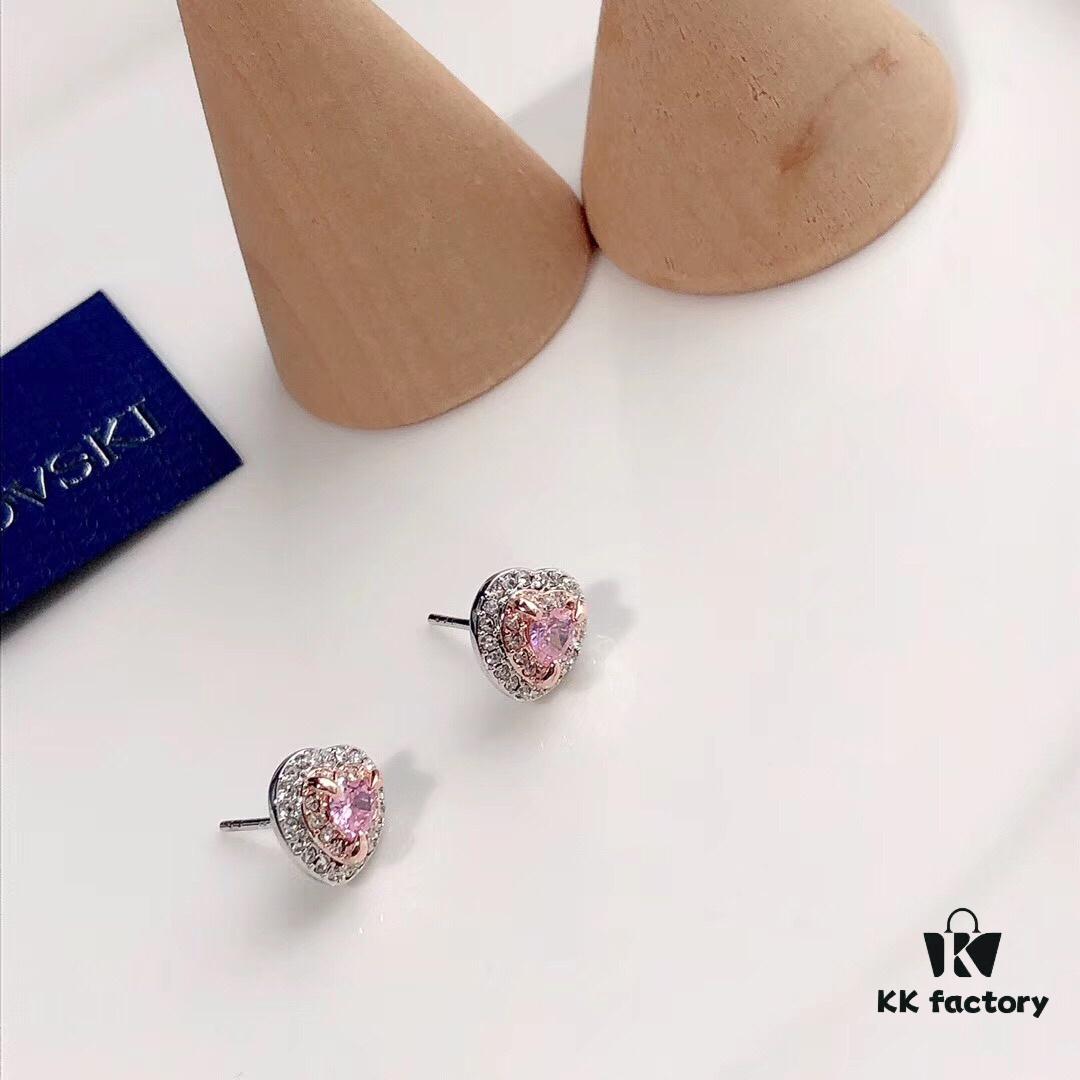 Swarovski ONE Playful Heart Earrings, Romantic and Elegant Design with Pink and Clear Crystals