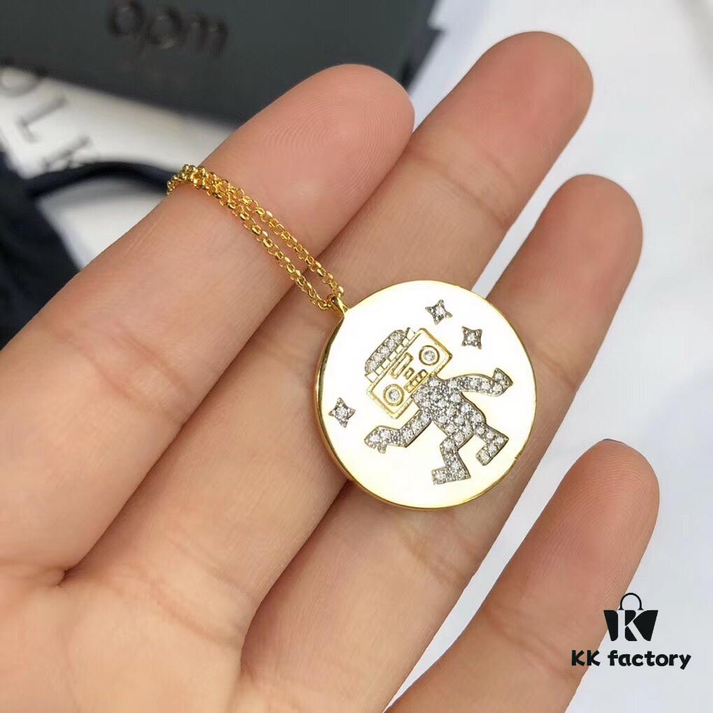 APM Monaco Gold-Tone Sterling Silver Crystal-Encrusted Dancing Robot Necklace