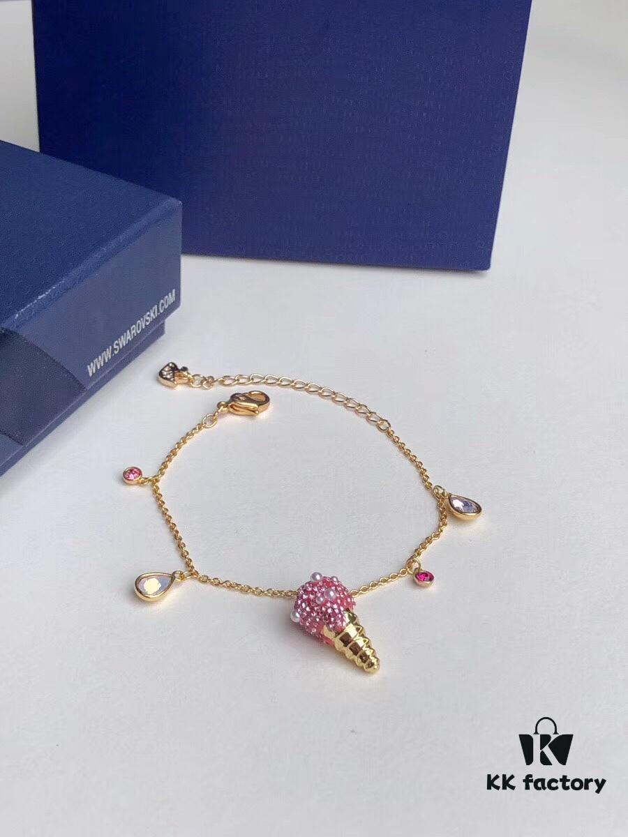 New Arrival Swarovski NO REGRETS Cute Ice Cream Bracelet for Women, Girlfriend Gift, Pink Ice Cream 🍦🍧🍨