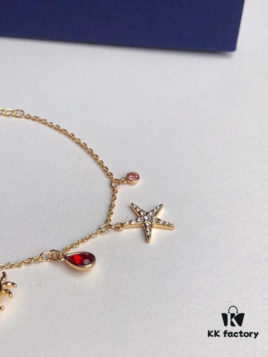 Swarovski OCEAN Marine Life Bicolor Colorful Bracelet for Women, Golden Chain with Gradient Seahorse, Crab Charm and Starfish Detail, Adjustable Fit, Perfect Gift for Her