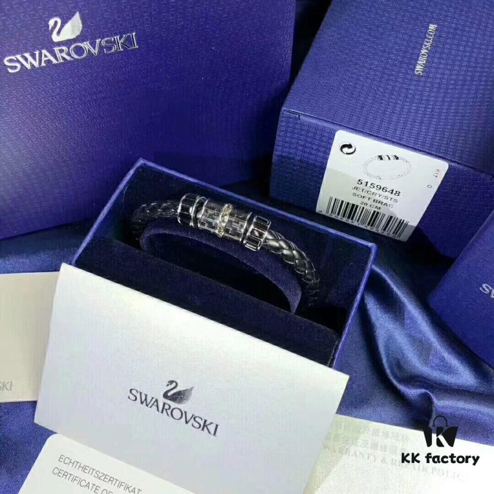 Swarovski Couple's Black Leather Cord Lucky Charm Bracelet