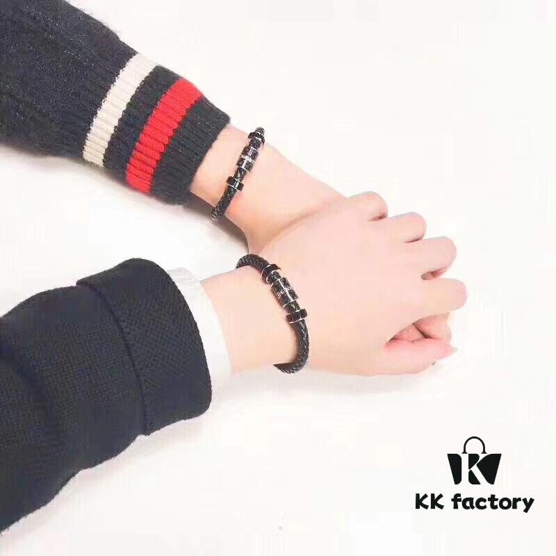 Swarovski Couple's Black Leather Cord Lucky Charm Bracelet