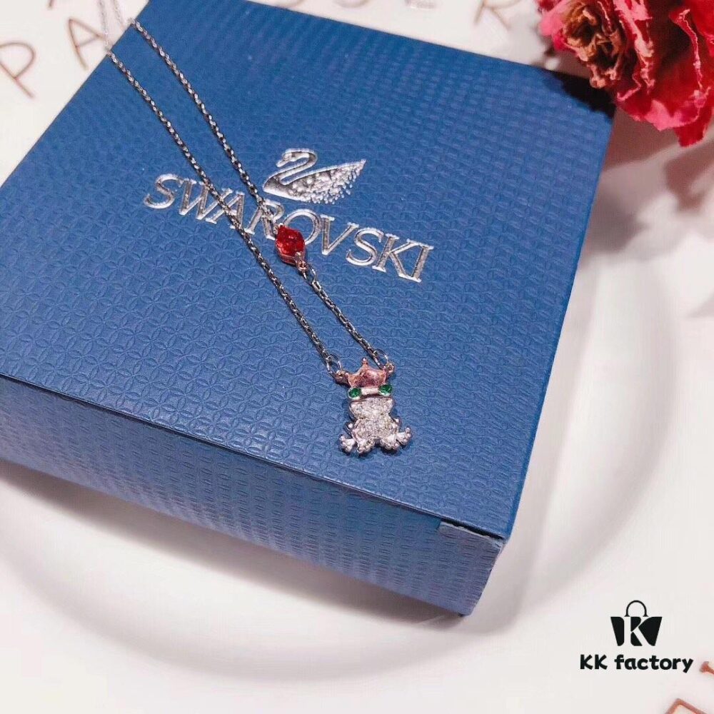 Swarovski Frog Prince Sparkling Necklace, New Cute Frog Pendant Necklace, Playful and Charming, Original Gold-Plated Material with Authentic Logo Engraving