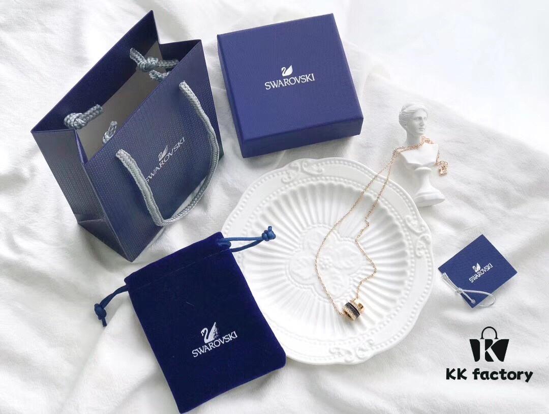 Swarovski Bvlgari-inspired Necklace - Triple Ring Design with Rhinestones, 18K Gold Plated Alloy, 38cm Chain