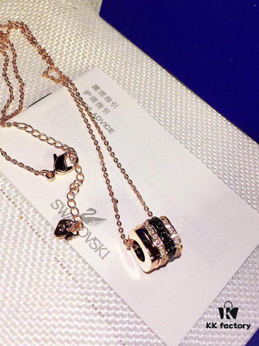 Swarovski Bvlgari-inspired Necklace - Triple Ring Design with Rhinestones, 18K Gold Plated Alloy, 38cm Chain